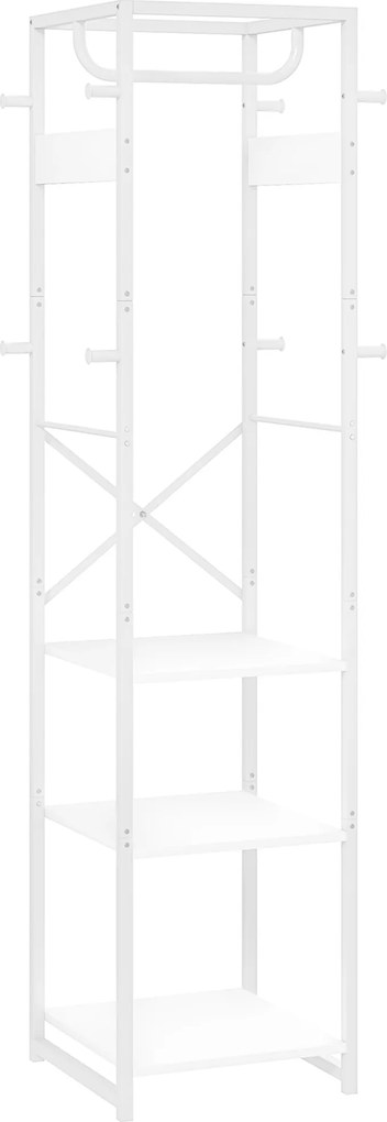 HOMCOM Cuier de Podea cu Bară și 3 Rafturi Deschise, 38.5x30x170 cm, Alb | Aosom Romania