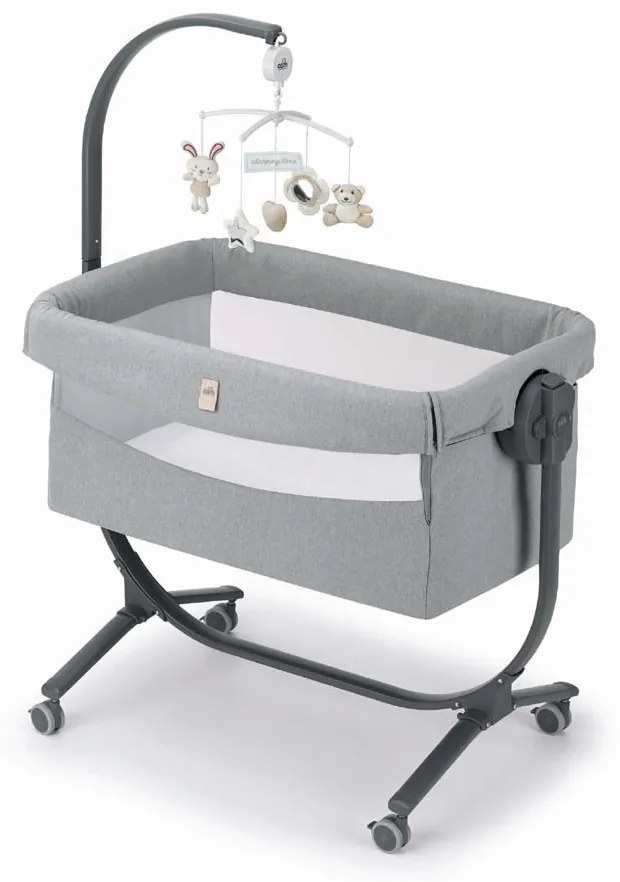 Patut cu leganare, Cullami, co-sleeper 2 in 1, Cu laterala culisanta, Cu setare unghiulara, Cu roti, Reglabil in 8 pozitii pe inaltime, Gri