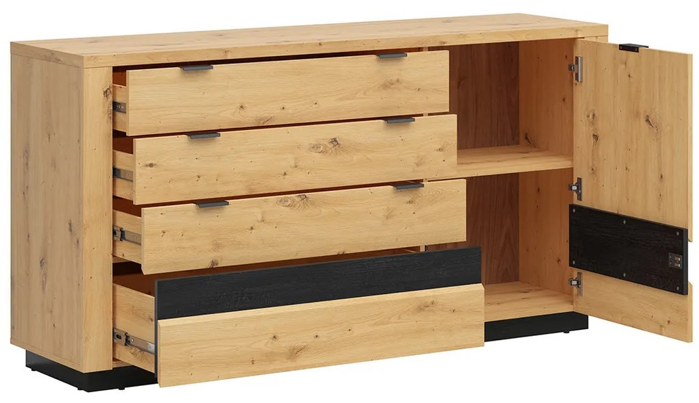 Comodă Ostia KOM1D4S (Stejar artisan + Stejar negru) (cu iluminat LED). Promo -35%. 1025968