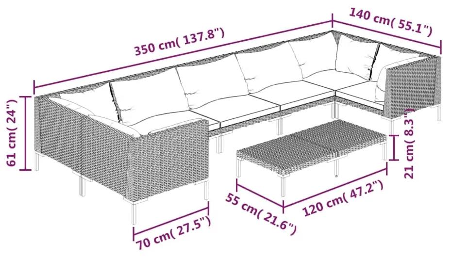Set mobilier de gradina cu perne 8 piese gri inchis poliratan 3x mijloc + 4x colt + masa, 1