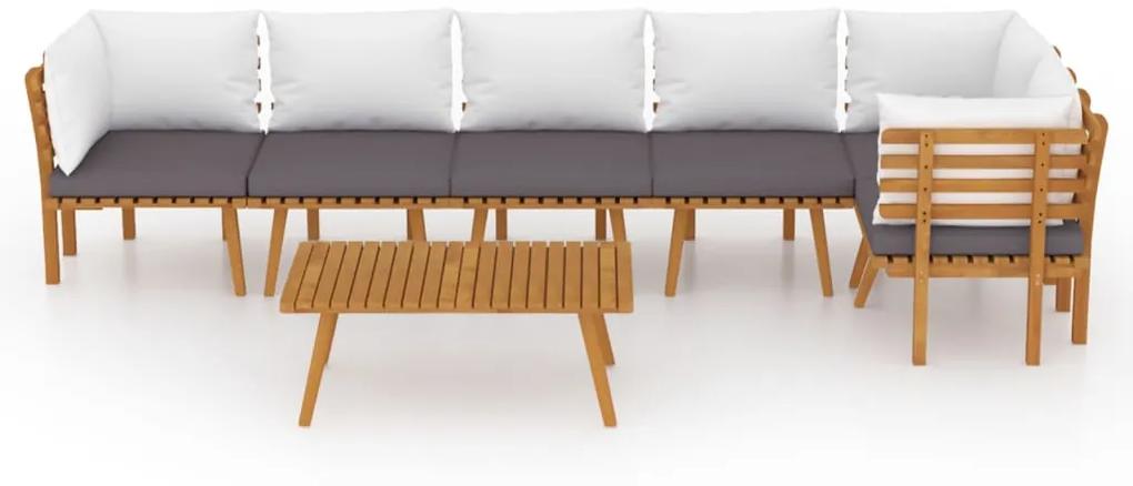 Set mobilier de gradina cu perne, 7 piese, lemn masiv acacia 3x mijloc + 3x colt + masa, 1