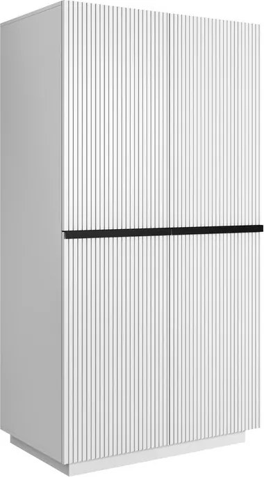Dulap Nicole 100 cm cu față canelată și mânere metalice - alb mat / mânere negre