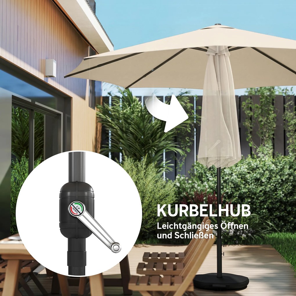 Outsunny Umbrelă de soare aprox. Ø300 cm înclinabilă umbrelă pentru balcon cu manivelă bază încrucișată sac de nisip, UPF 30+ retractabilă alb-crem | Aosom Romania