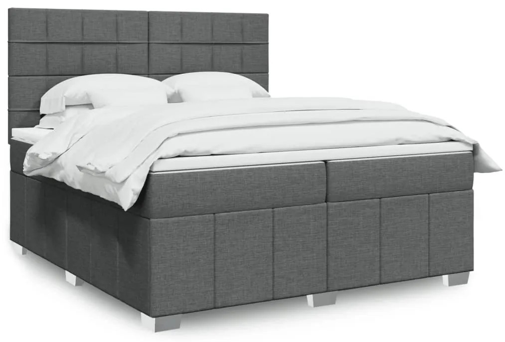vidaXL Pat box spring cu saltea, gri închis, 200x200 cm, textil