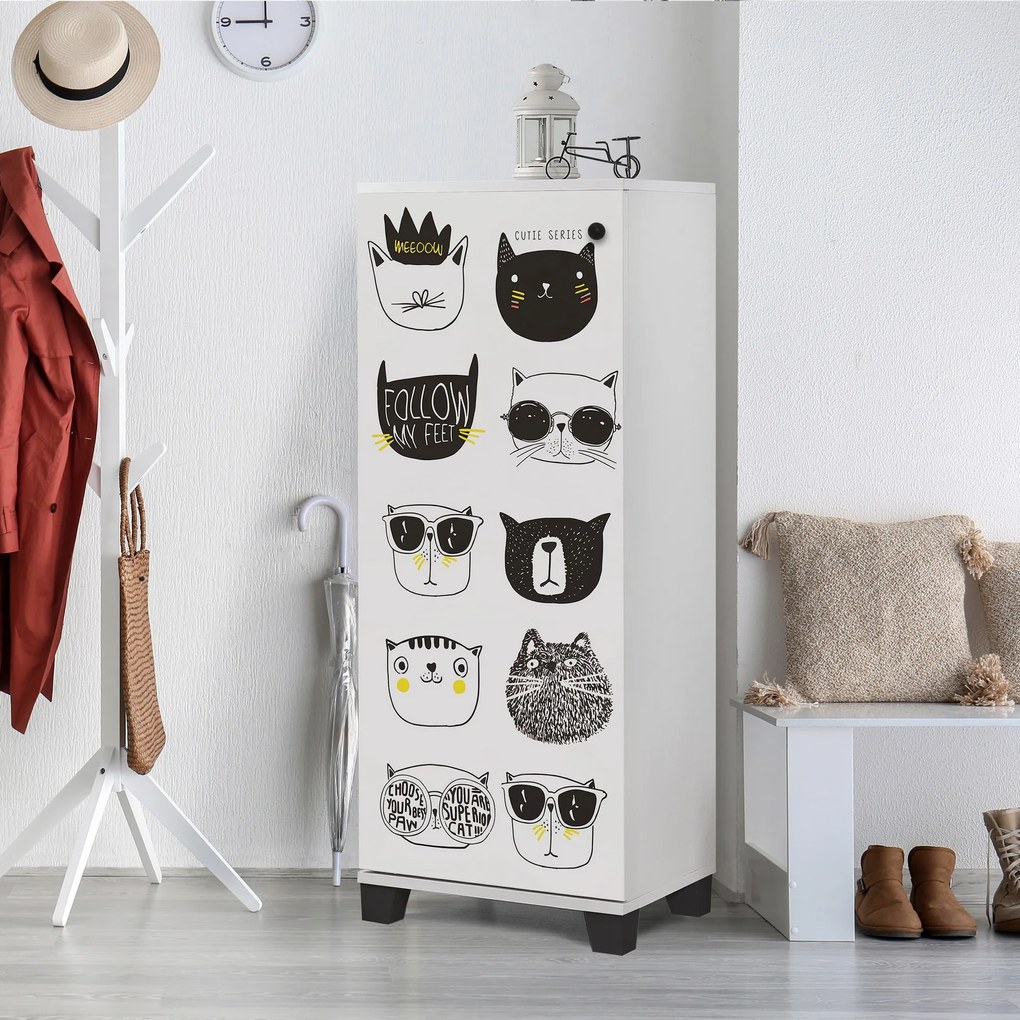 Dulap pentru pantofi Feliz Cats (alb + negru). 1063301