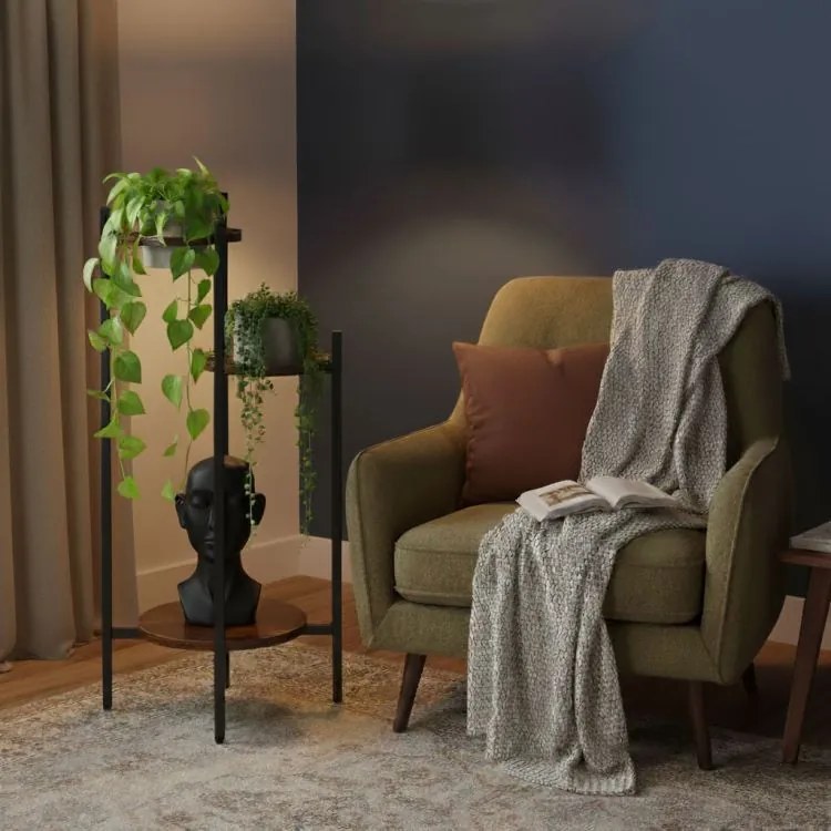 Suport pentru flori Loft - raft cu 3 etaje cu rafturi rotunde din lemn