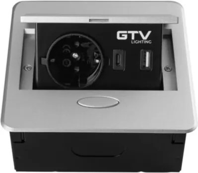 Priză încorporabilă în blat Avaro GTV, 1 priză Schuko, USB A + C, aluminiu L:135 mm; l:135 mm, Aluminiu/ plastic, Aluminiu