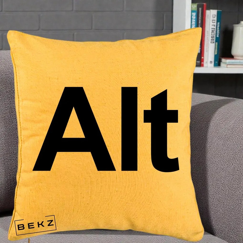 Perna Personalizata Tasta Alt Tipografie Bold, 40x40 cm, Galben, Husa Detasabila, Perna Inclusa, BEKZ®