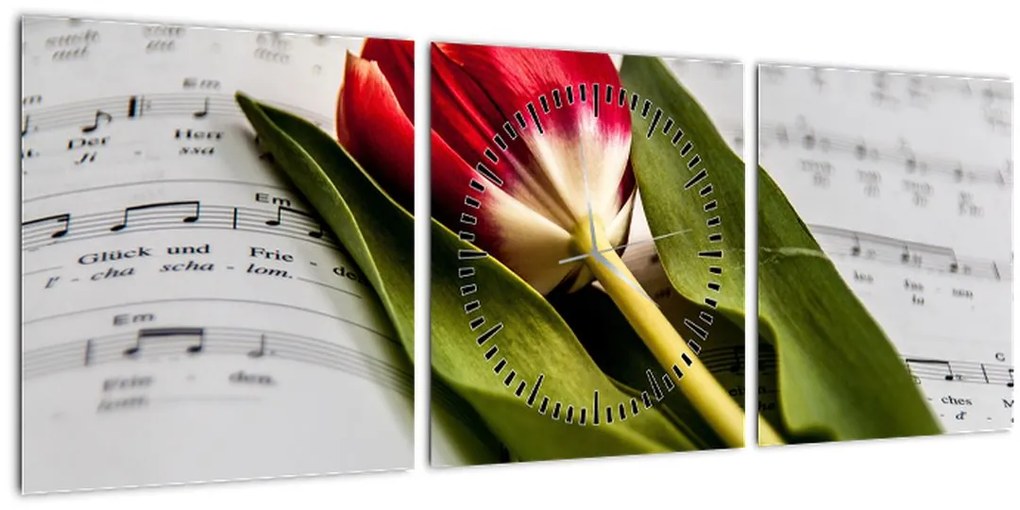 Tablou - Lalea roșie (cu ceas) (90x30 cm)