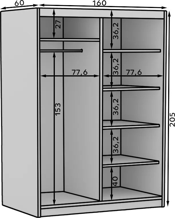 Dulap cu usi glisante 160x205 cm, Delia, ADRK Furniture (Culoare: Alb)
