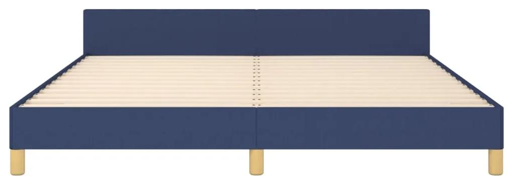 Cadru de pat cu tablie, albastru, 160x200 cm, textil Albastru, 160 x 200 cm, Culoare unica si cuie de tapiterie