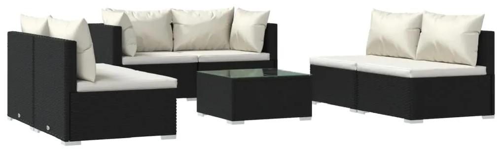 3102223 vidaXL Set mobilier de grădină cu perne, 7 piese, negru, poliratan