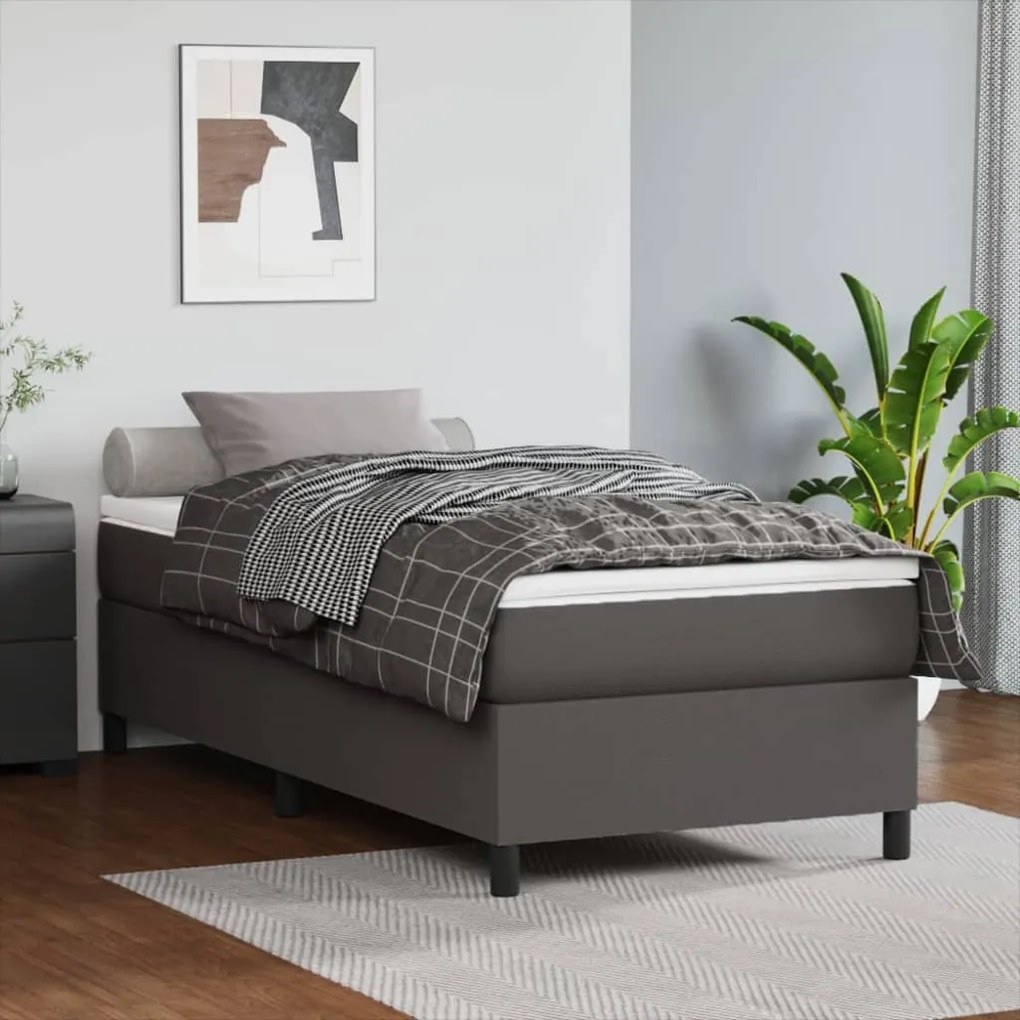 3144582 vidaXL Pat box spring cu saltea, gri, 90x190 cm, piele ecologică