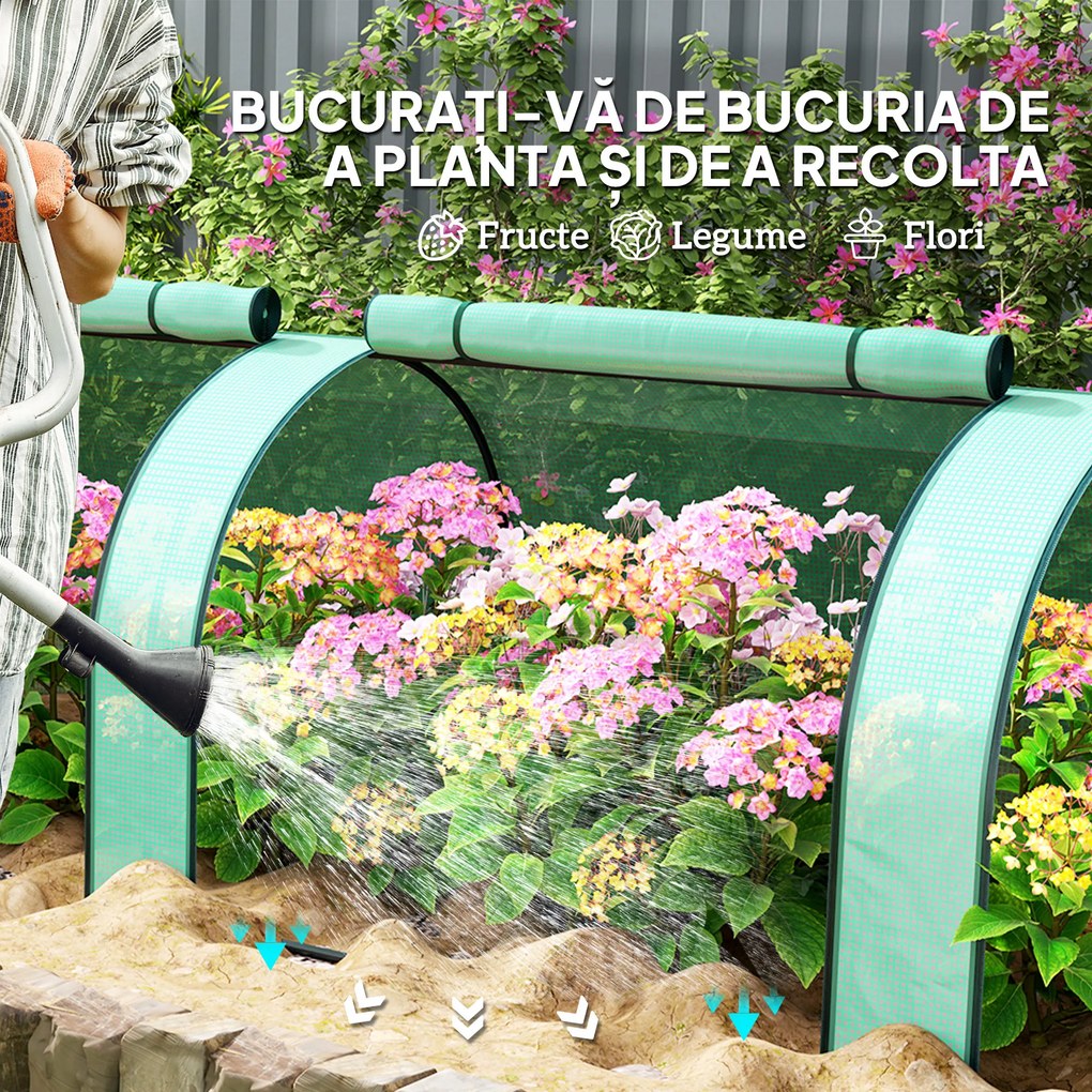 Outsunny Mini seră tunel cu acoperire PE, cadru din oțel și uși cu fermoar, Verde | Aosom Romania
