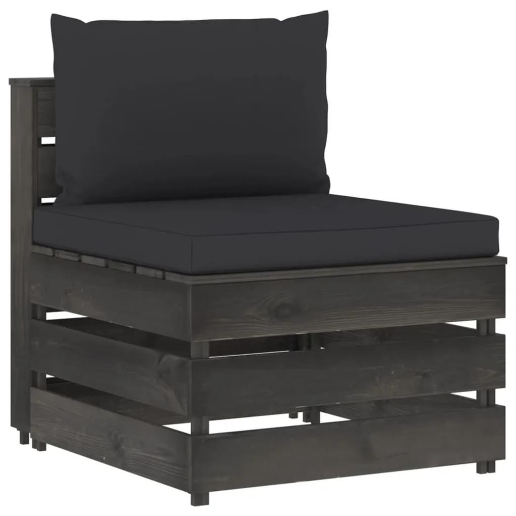 Canapea de mijloc modulara cu perne, gri, lemn impregnat 1, negru si gri, canapea de mijloc