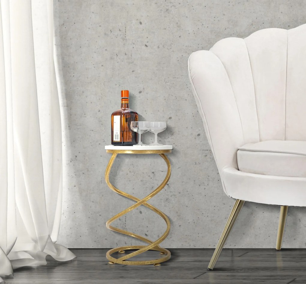 Masuta rotunda Spiral, Fier Marmura, Auriu Alb,  27.5X47.5 cm