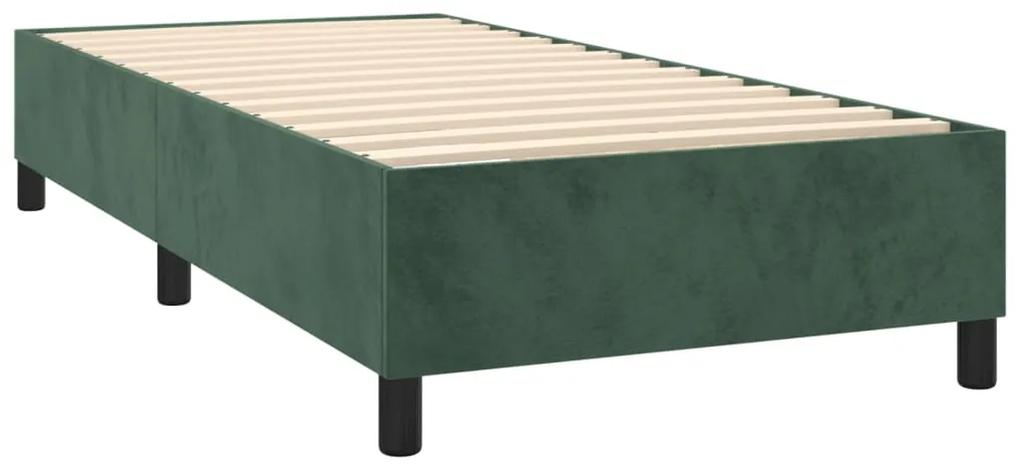 Pat box spring cu saltea, verde inchis, 90x200 cm, catifea Verde inchis, 90 x 200 cm, Nasturi de tapiterie