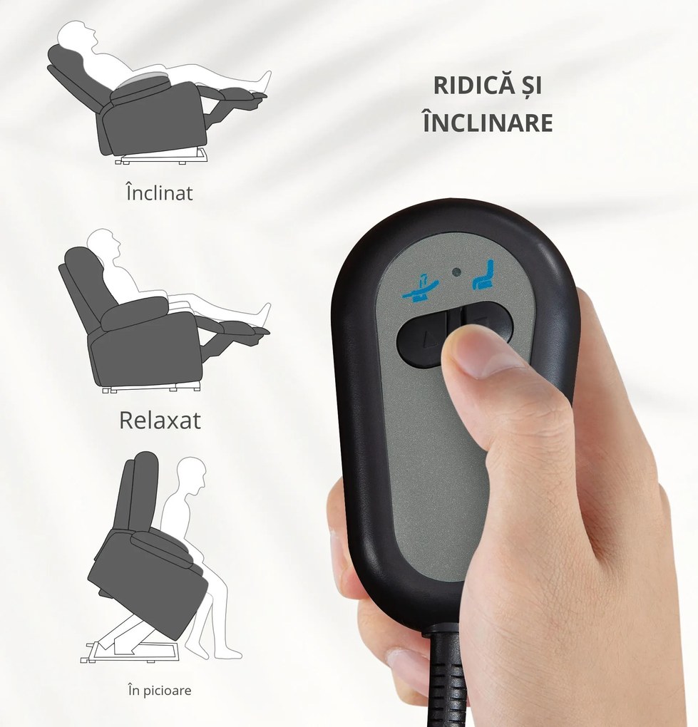 HOMCOM Fotoliu cu Ridicare și Masaj, Fotoliu Reclinabil cu 8 Puncte de Masaj, Încălzire și Suport pentru Picioare, 62.5x93x97 cm, Gri | Aosom Romania
