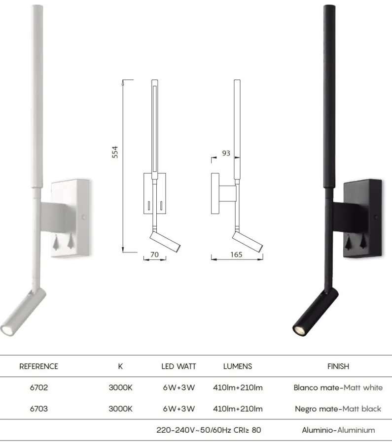 Aplica cu reader LED design liniar minimalist TORCH neagra