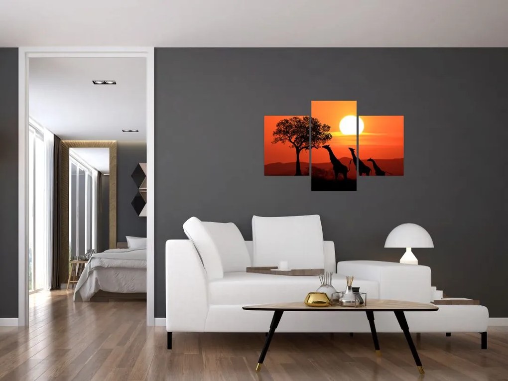 Tablou cu girafe în apus de soare (90x60 cm)