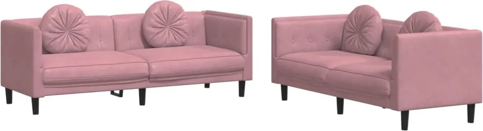 vidaXL Set canapea cu perne, 2 piese, roz, catifea