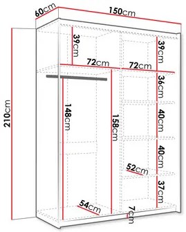 Dulap de haine cu uși culisante Artaman 150 (Alb) (cu oglindă). 1105684