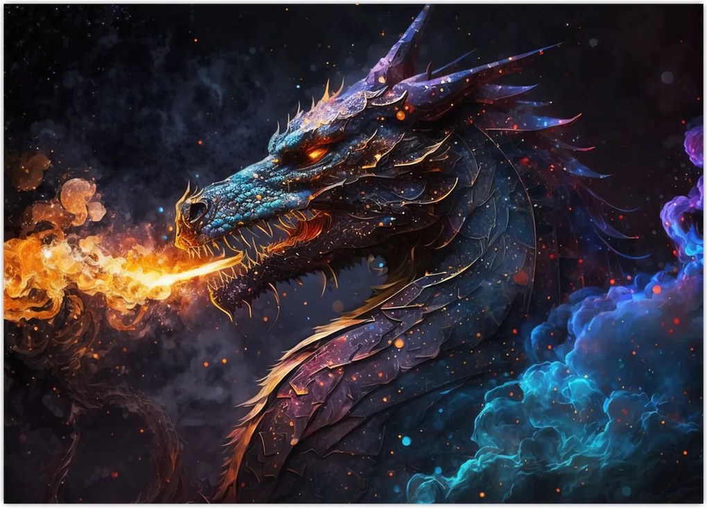 Tablou - Dragon scuipând flăcări (70x50 cm)
