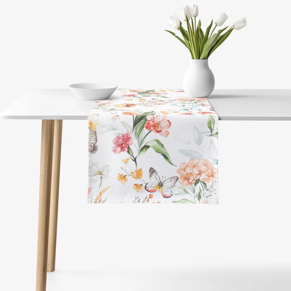 Goldea napron de masă decorativ valencia - pajiște cu fluturi 35x120 cm