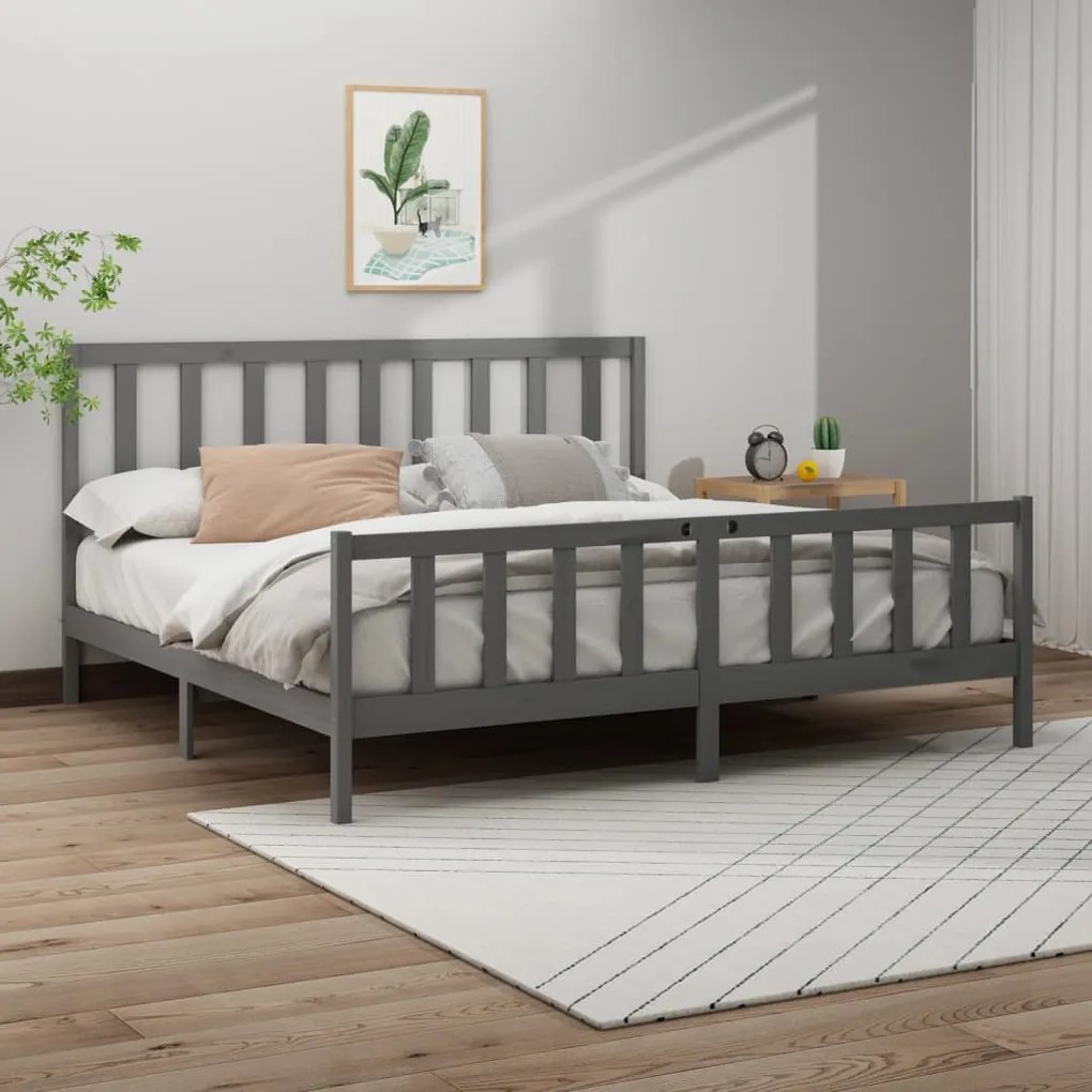 vidaXL Cadru de pat, gri , 200x200 cm, lemn masiv de pin