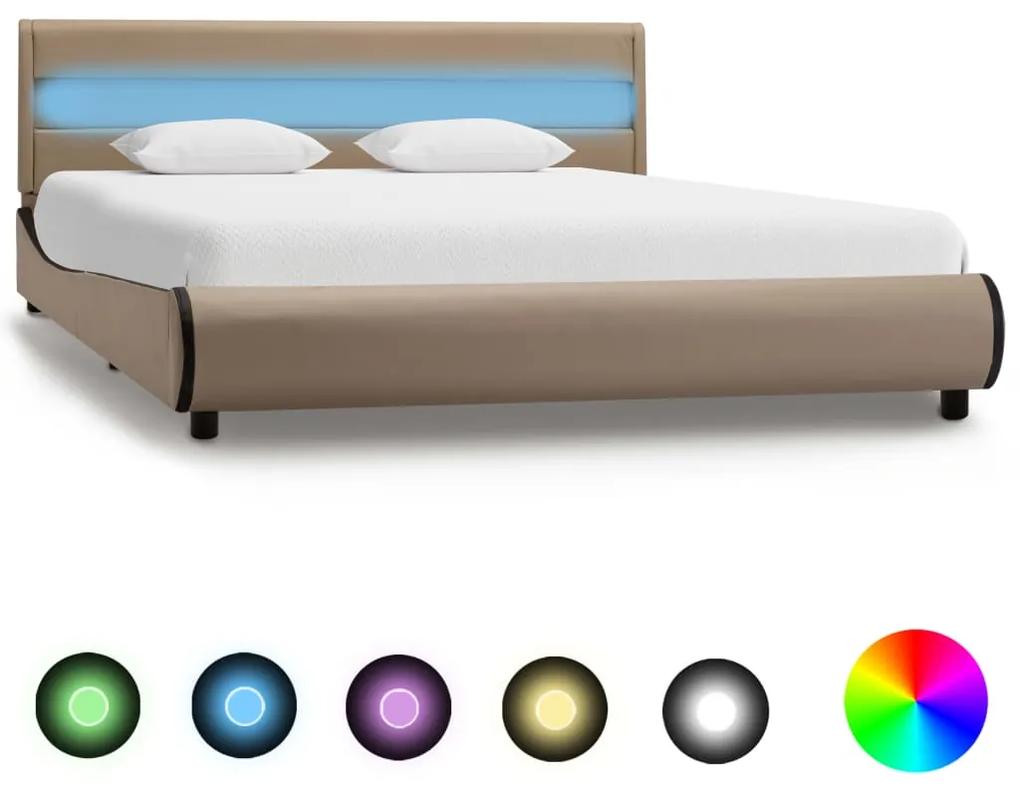 285035 vidaXL Cadru de pat cu LED, cappuccino, 140 x 200 cm, piele ecologică