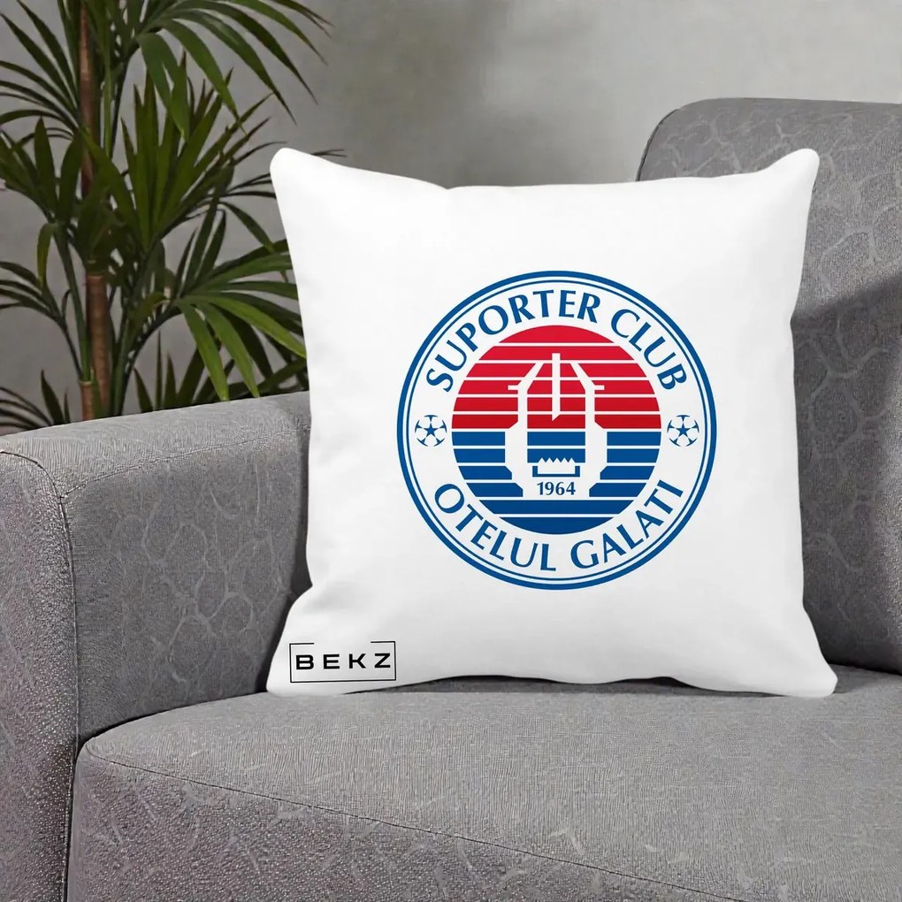 Perna Personalizata Otelul Galati Suporter Club 1964, 40x40 cm, Alba Mata, Husa Detasabila, Perna Inclusa, BEKZ®