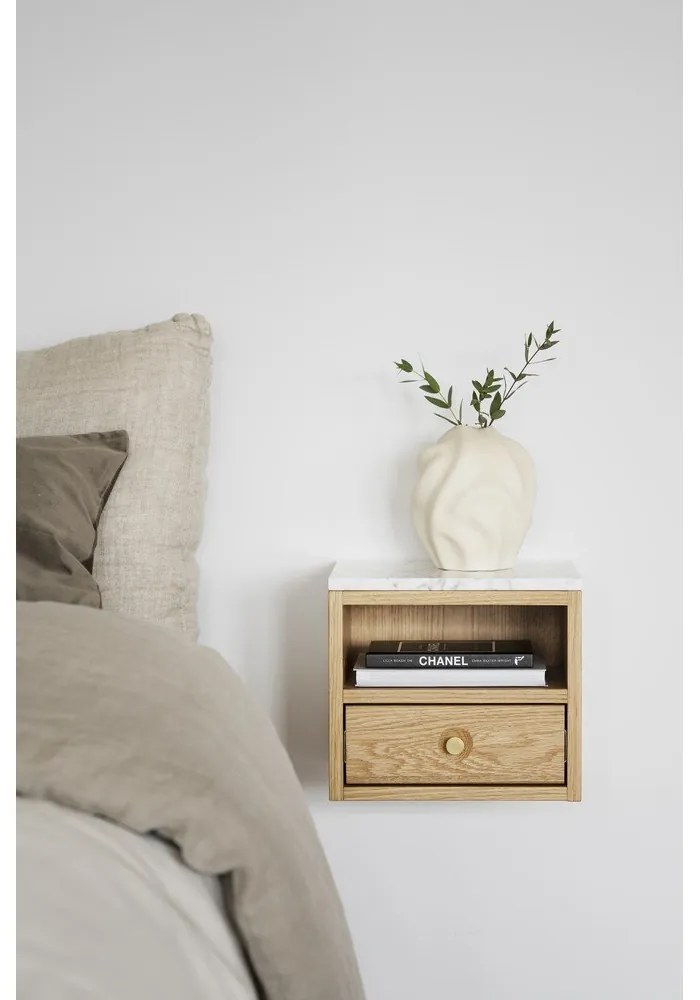 Noptieră natural cu blat cu aspect de marmură Whitmore – Rowico