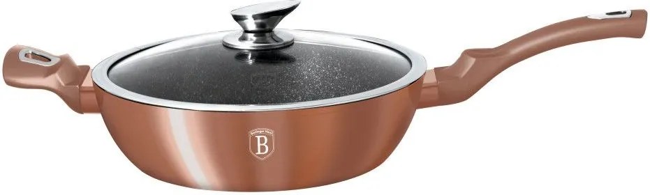 Tigaie marmorata cu capac 28 cm Rose Gold Metalic Line Berlinger Haus BH 1518N
