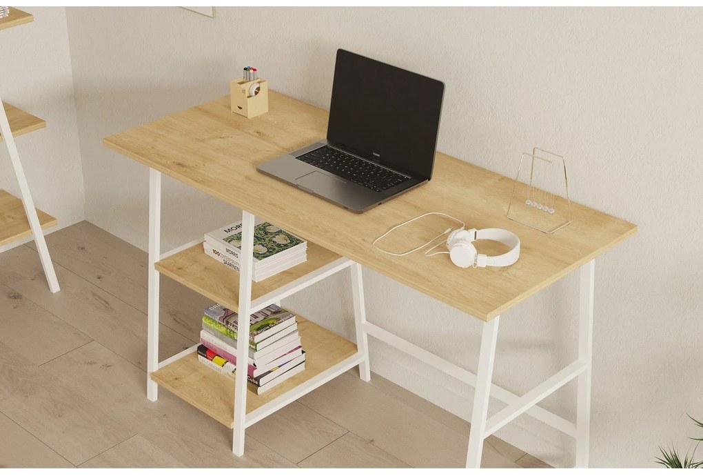 Set mobilier birou Daborotta (Stejar zafir + alb). 1107152