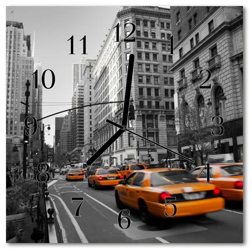 Ceas de perete din sticla pătrat Taxi New York City Galben