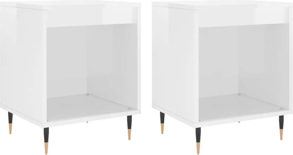 vidaXL Noptiere, 2 buc., alb extralucios, 40x35x50 cm, lemn compozit