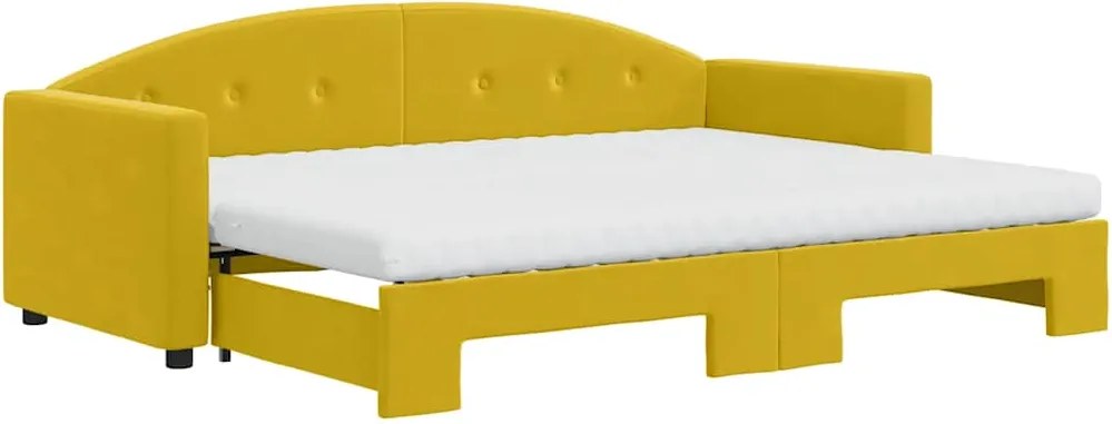 vidaXL Pat de zi cu extensie și saltea, galben, 80x200 cm, catifea