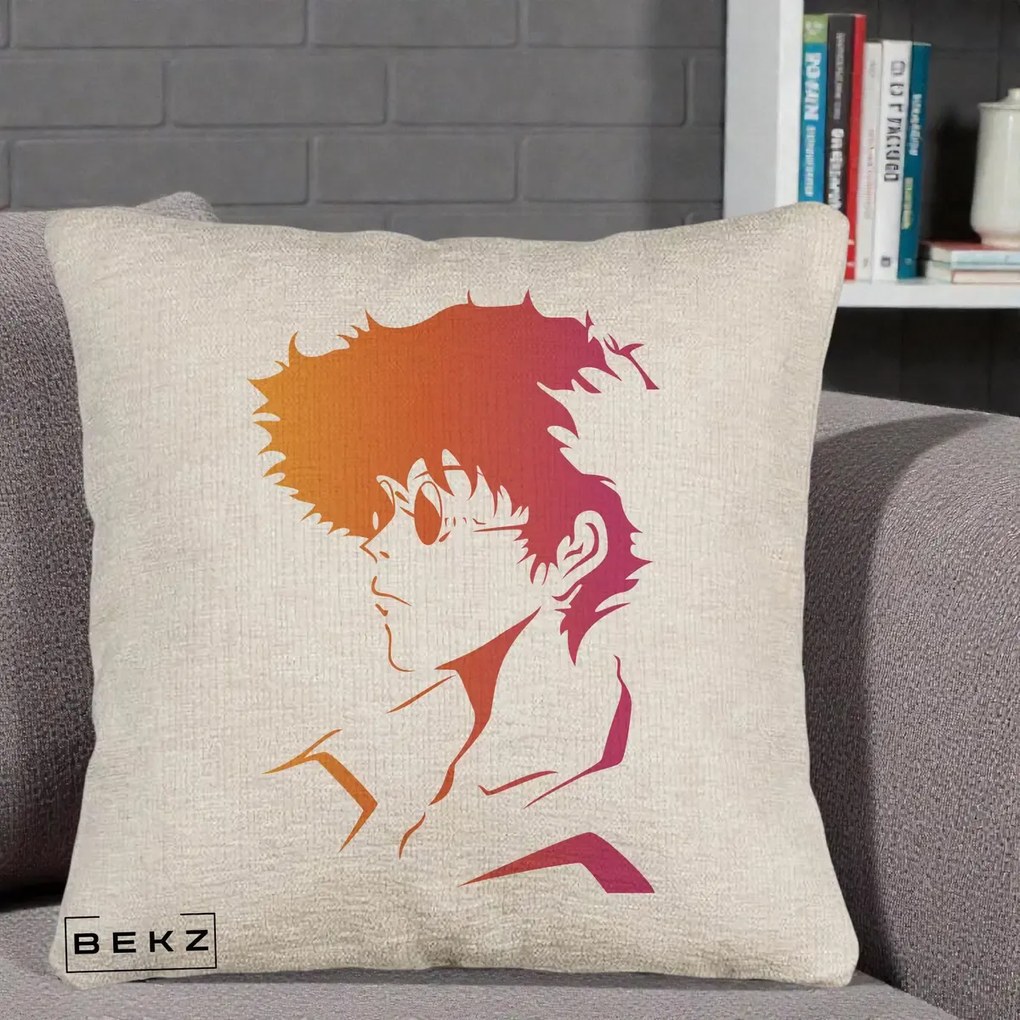 Perna Decorativa Cowboy Bebop Spike Silueta Gradient, 40x40 cm, Bej Canapea, Husa Detasabila, Perna Inclusa, BEKZ®