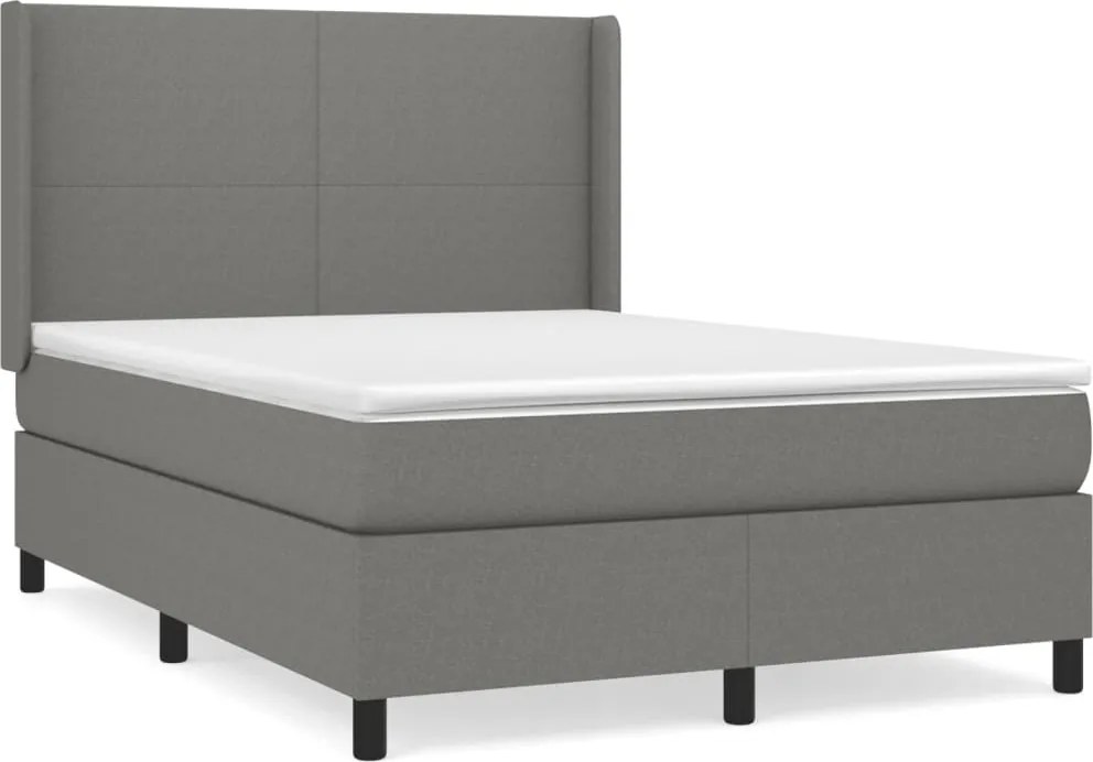 vidaXL Pat box spring cu saltea, gri închis, 140x190 cm, textil