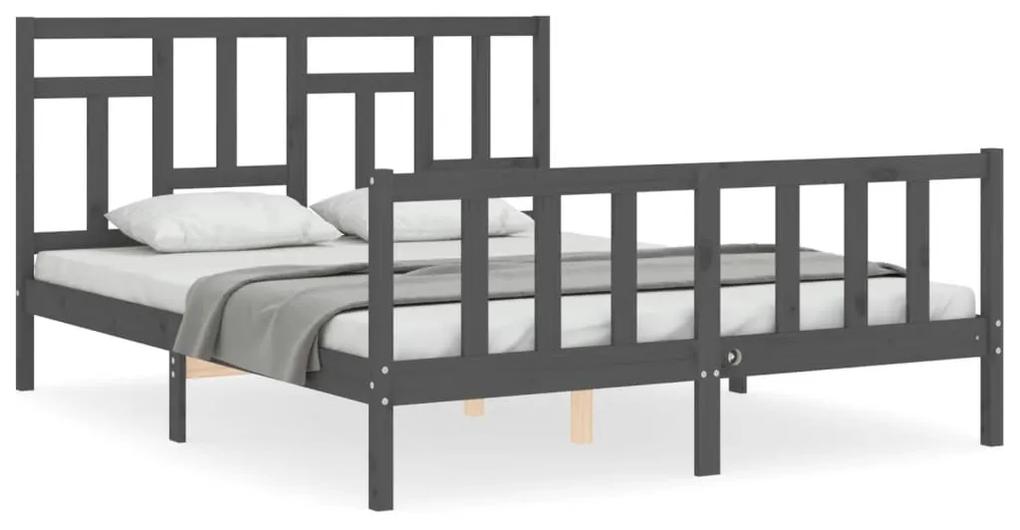 3193148 vidaXL Cadru de pat cu tăblie, gri, king size, lemn masiv