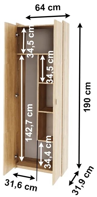 Dulap combinat, PAL melaminat, stejar sonoma, NATALI TYP 6