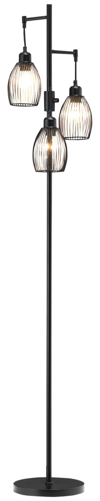 HOMCOM Lampadar stil industrial 40 W max. 3 abajururi din metal cu sârmă cu luminozitate reglabila, suport E27, negru | Aosom Romania