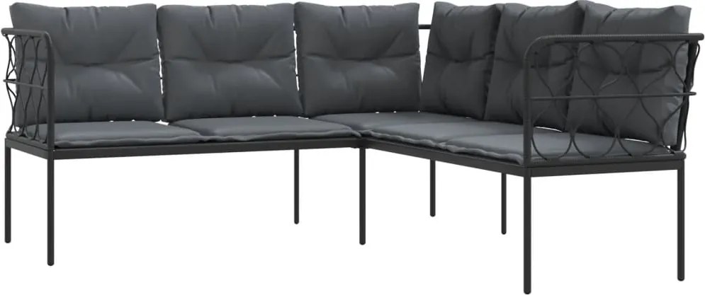 vidaXL Canapea de grădină cu perne în formă L, negru oțel și textilenă