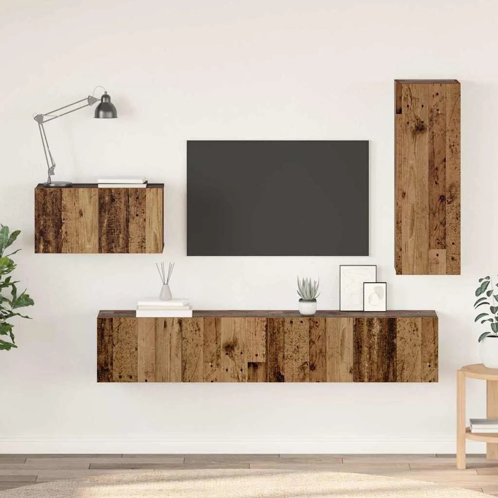 vidaXL Set comodă TV 4 pcs Lemn vechi 30.5 x 30 x 90 cm Lemn compozit