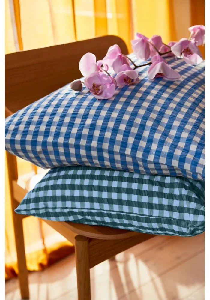 Lenjerie de pat verde-albastră din țesătură crep pentru pat de o persoană 140x200 cm Bæk&Bølge – JUNA