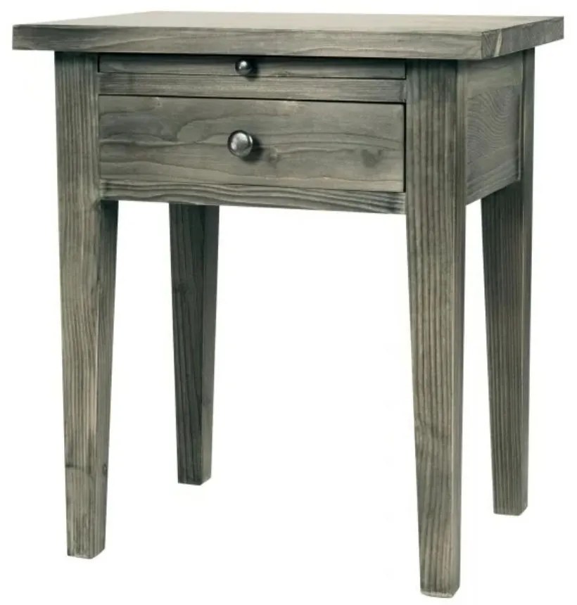 Noptiera gri, din lemn de pin, cu sertar, aspect rustic, Country