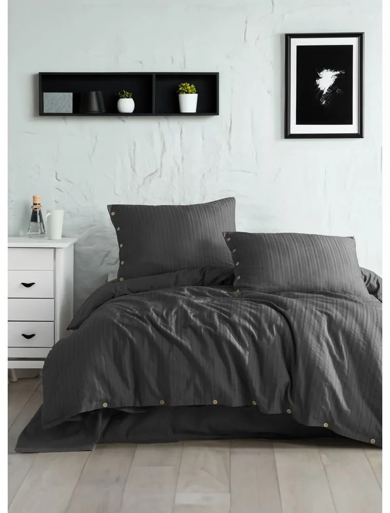 Lenjerie de pat gri închis din bumbac ranforcé pentru pat de o persoană 140x200 cm Como Striped – Mila Home Luxury