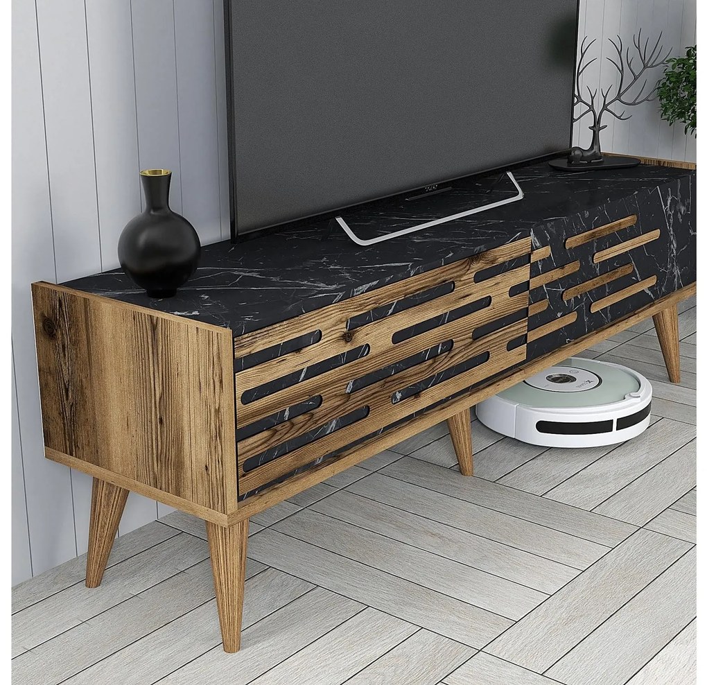 Mobilier living Valencia (Nuc + negru marmură). 1089358