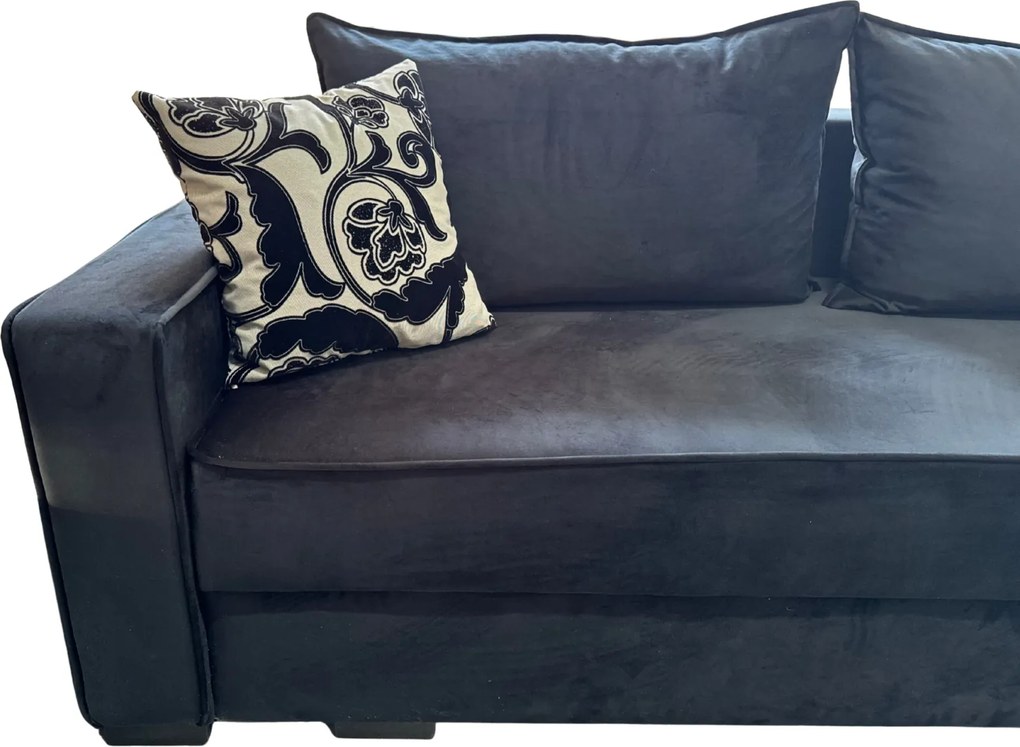 Canapea LARISA extensibila, 3 locuri, lada de depozitare , catifea negru, 220x95x85 Negru, Catifea