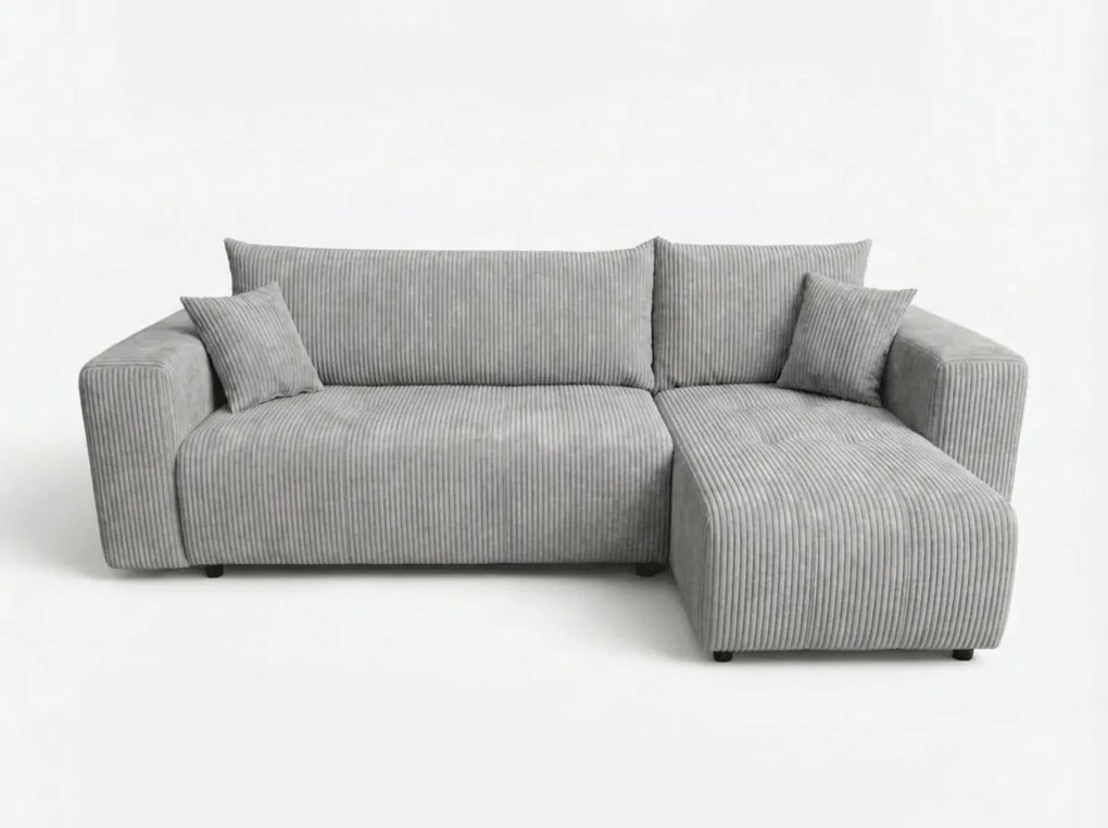 Canapea de colț extensibila SORELA CORD, gri deschis, reversibila + 2 perne gratuite